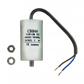Universal Capacitor (15uF / 15MFD, 450VAC) with 19cm Cable Connectors